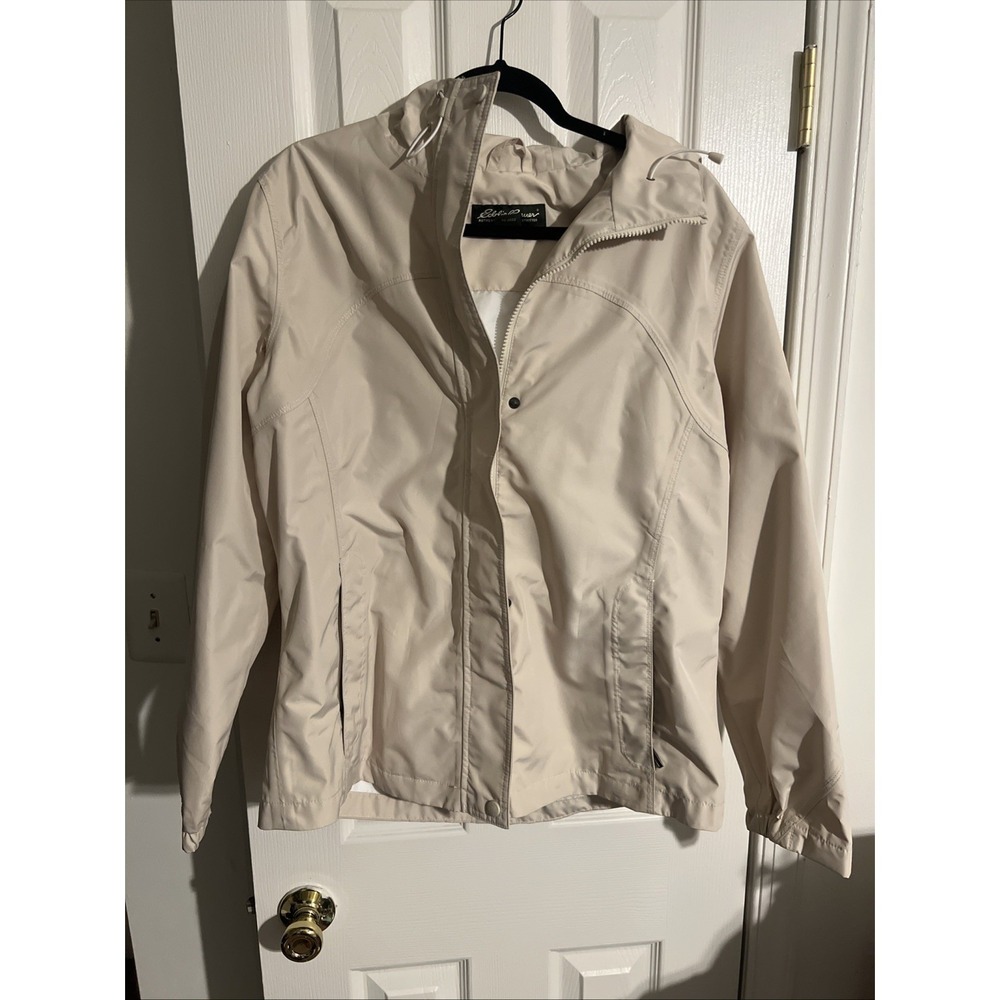 Eddie Bauer Coat Womens Large Beige Khaki Tan Button Front Zipped